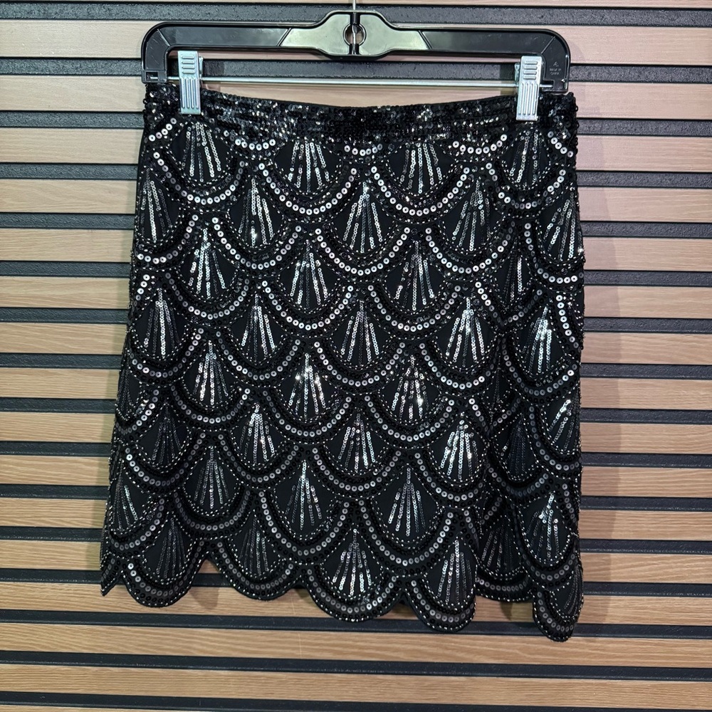 Black Sequin Scallop Mini Skirt